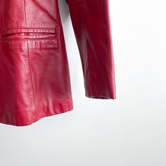 Danier Red Leather Blazer Fitted Women's S Vintage Jacket Lined Notched Lapels - Picture 3 of 10